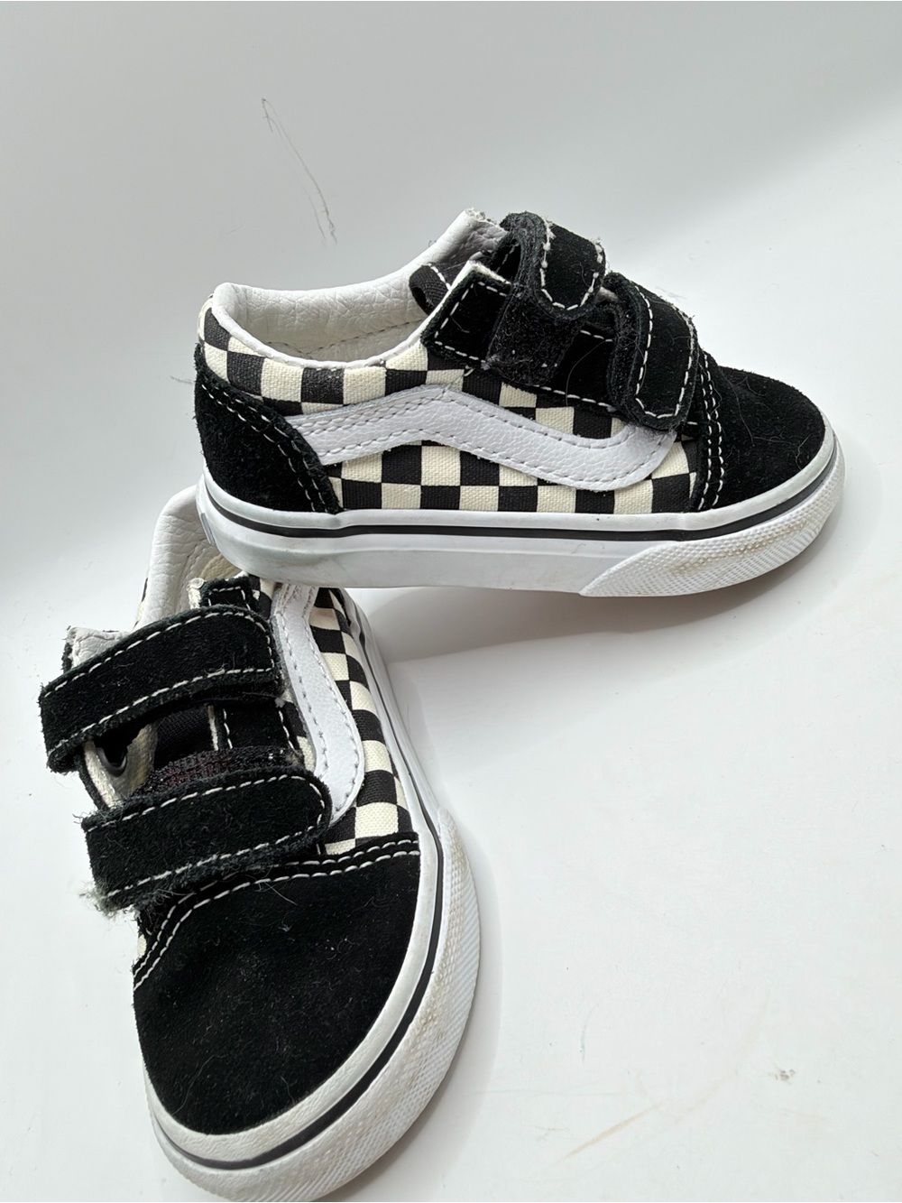 Vans Kids Black and White Checkerboard Velcro Sneakers